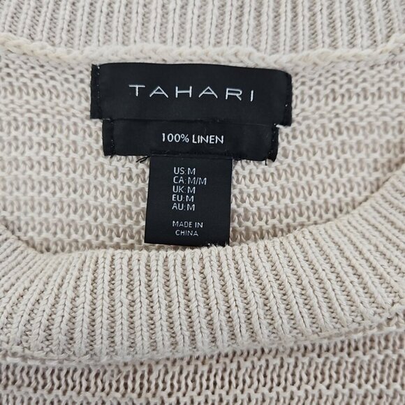 Tahari 100% Linen Lightweight Sweater Women's Medium Knit Dolman Sleeve Taupe - Picture 5 of 12